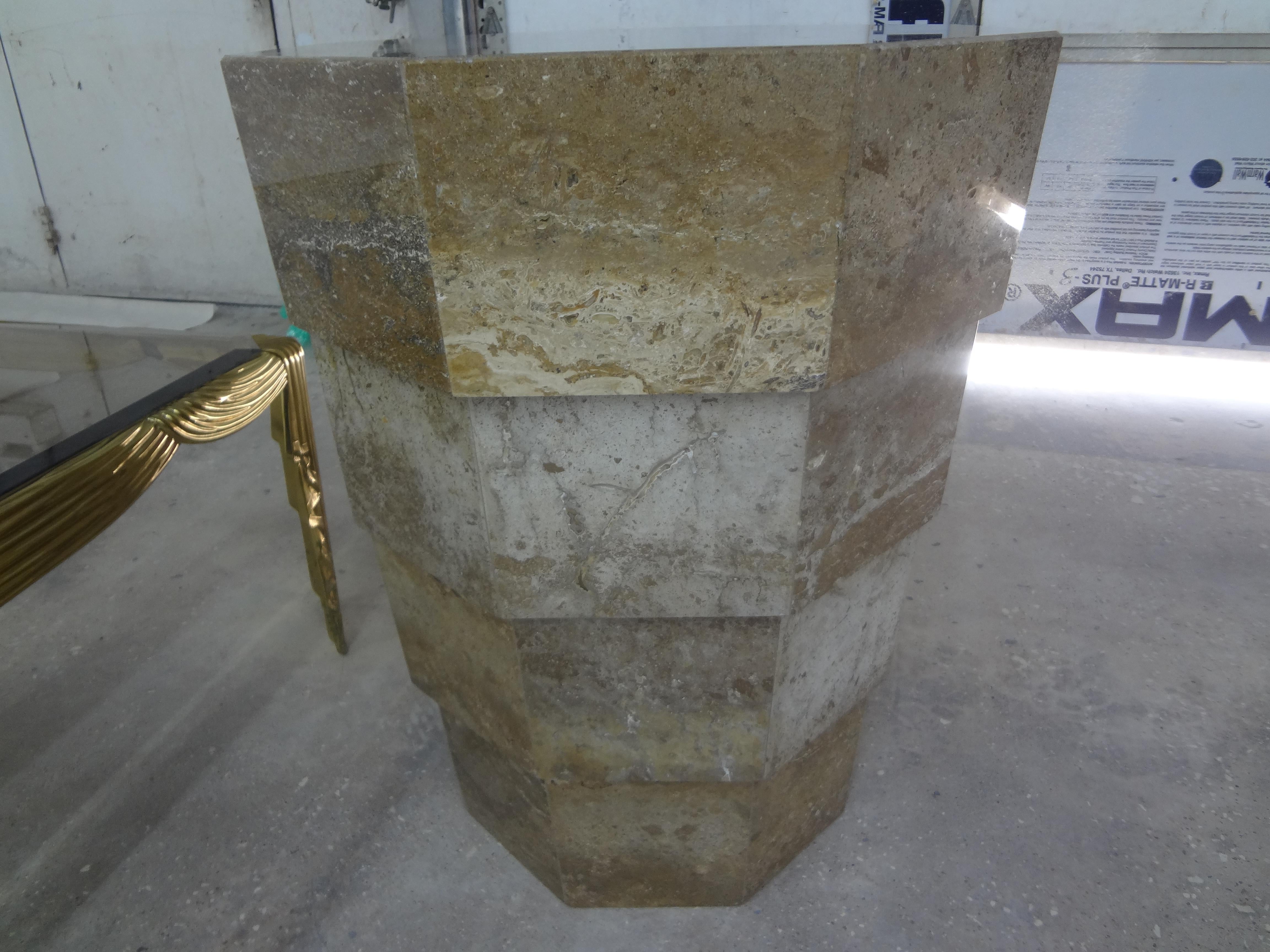 Italian Modern Stepped Travertine Table Base-Pedestal After Angelo Mangiarotti In Good Condition For Sale In Houston, TX