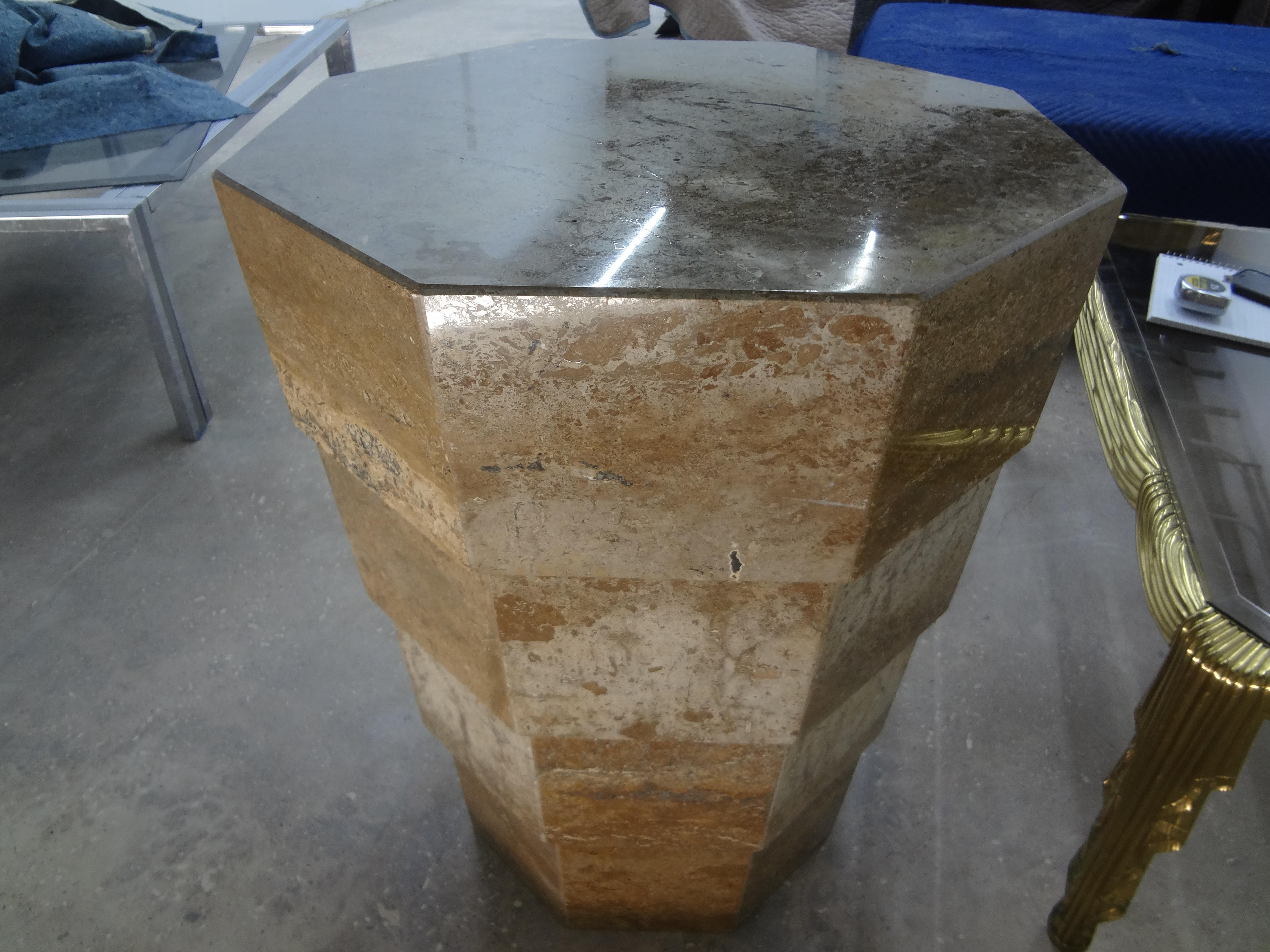 Late 20th Century Italian Modern Stepped Travertine Table Base-Pedestal After Angelo Mangiarotti For Sale