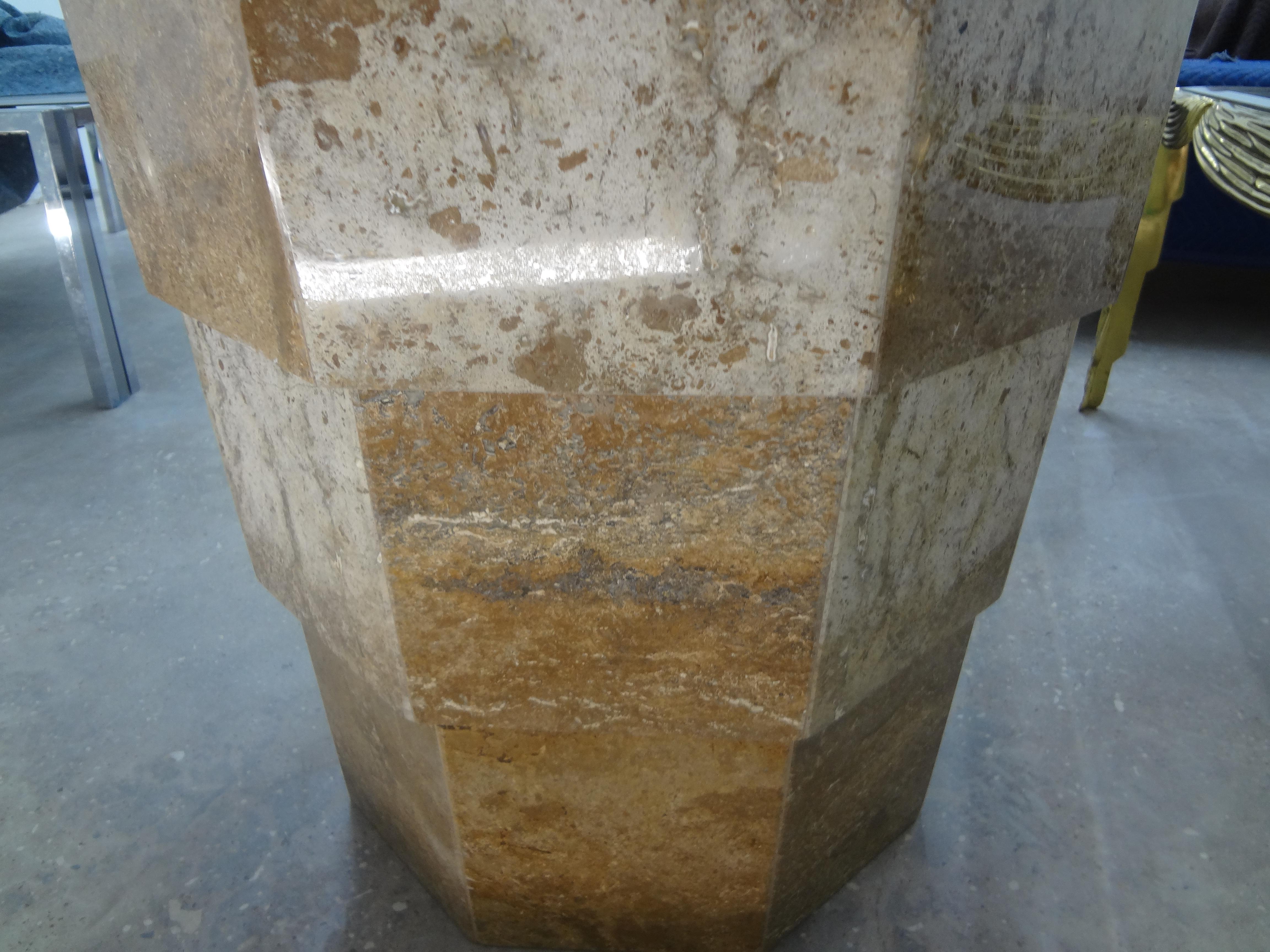 Italian Modern Stepped Travertine Table Base-Pedestal After Angelo Mangiarotti For Sale 1