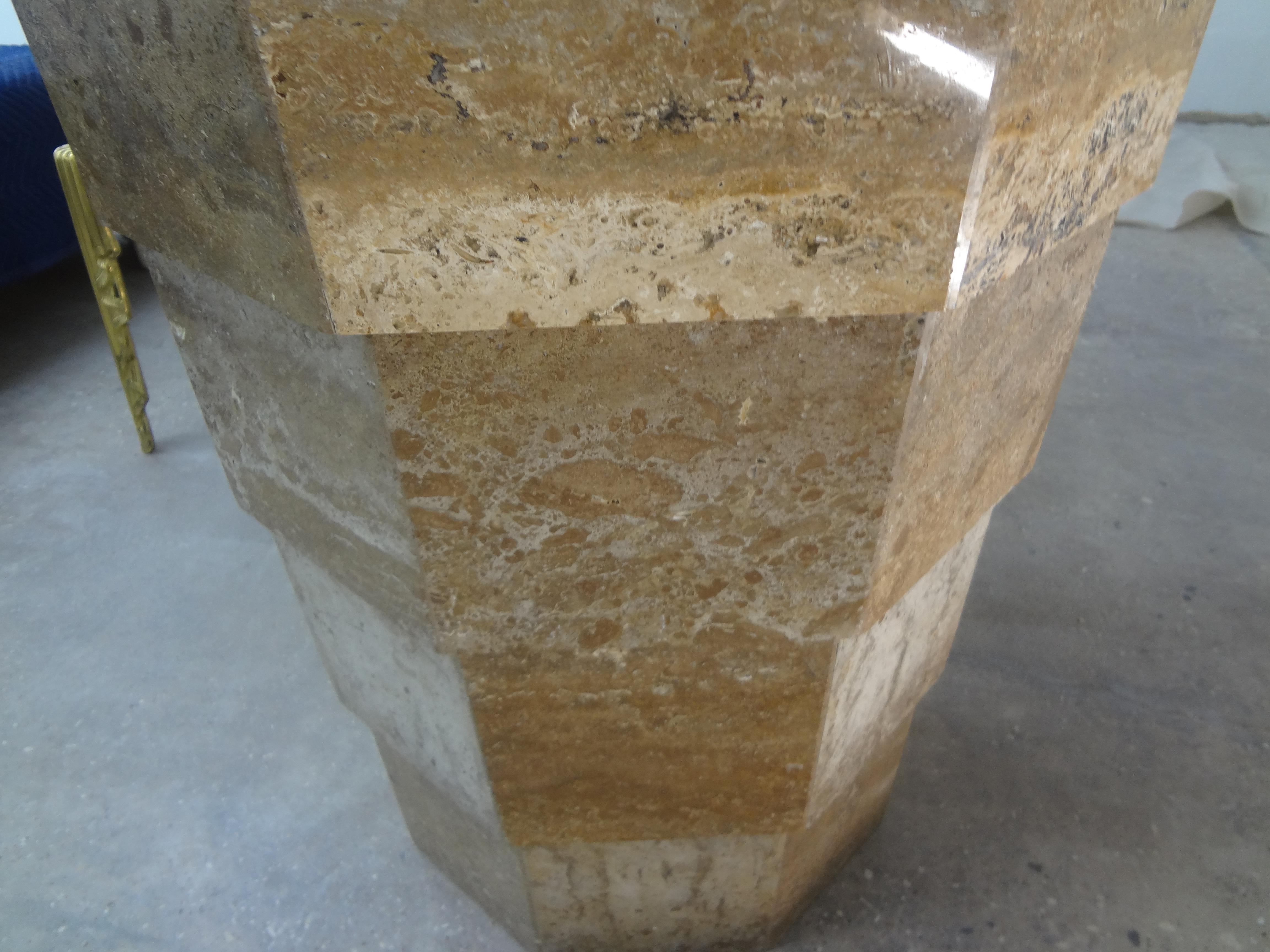 Italian Modern Stepped Travertine Table Base-Pedestal After Angelo Mangiarotti For Sale 2