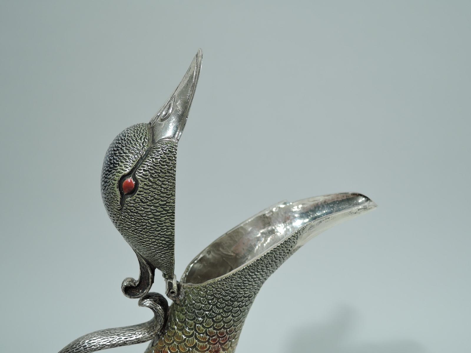Italian Modern Sterling Silver and Enamel Quacking Duck Decanter In Excellent Condition In New York, NY