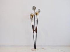 Italian Modern Stilnovo Floor Light with Metal, Wood and Brass Structure