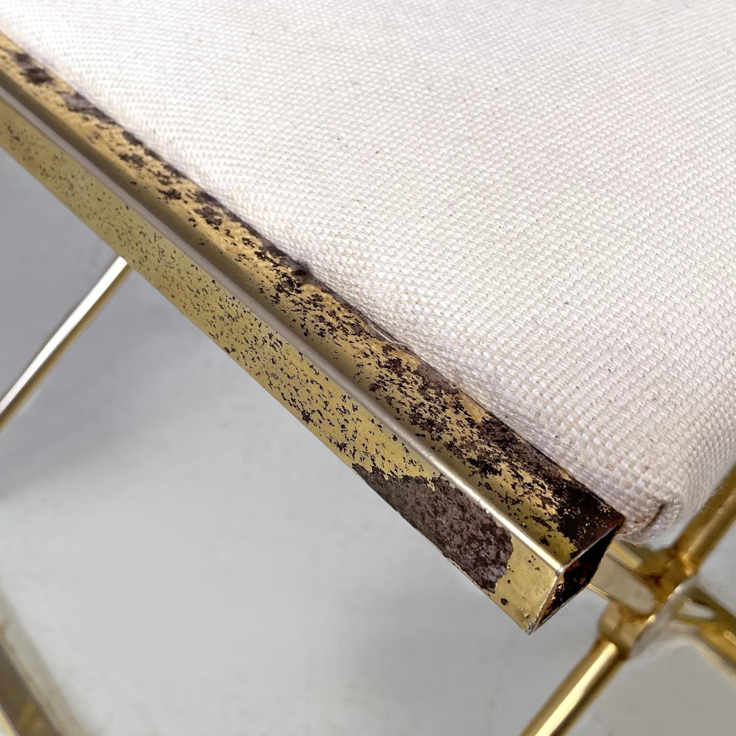 Italian modern Stools in golden metal and white fabric, 1980s For Sale 4