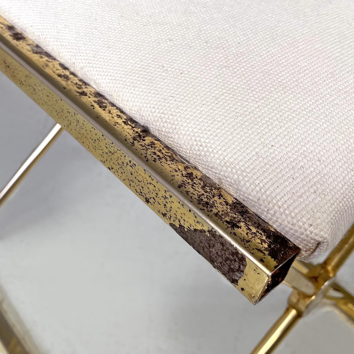 Italian modern stools in golden metal and white fabric, 1980s For Sale 5