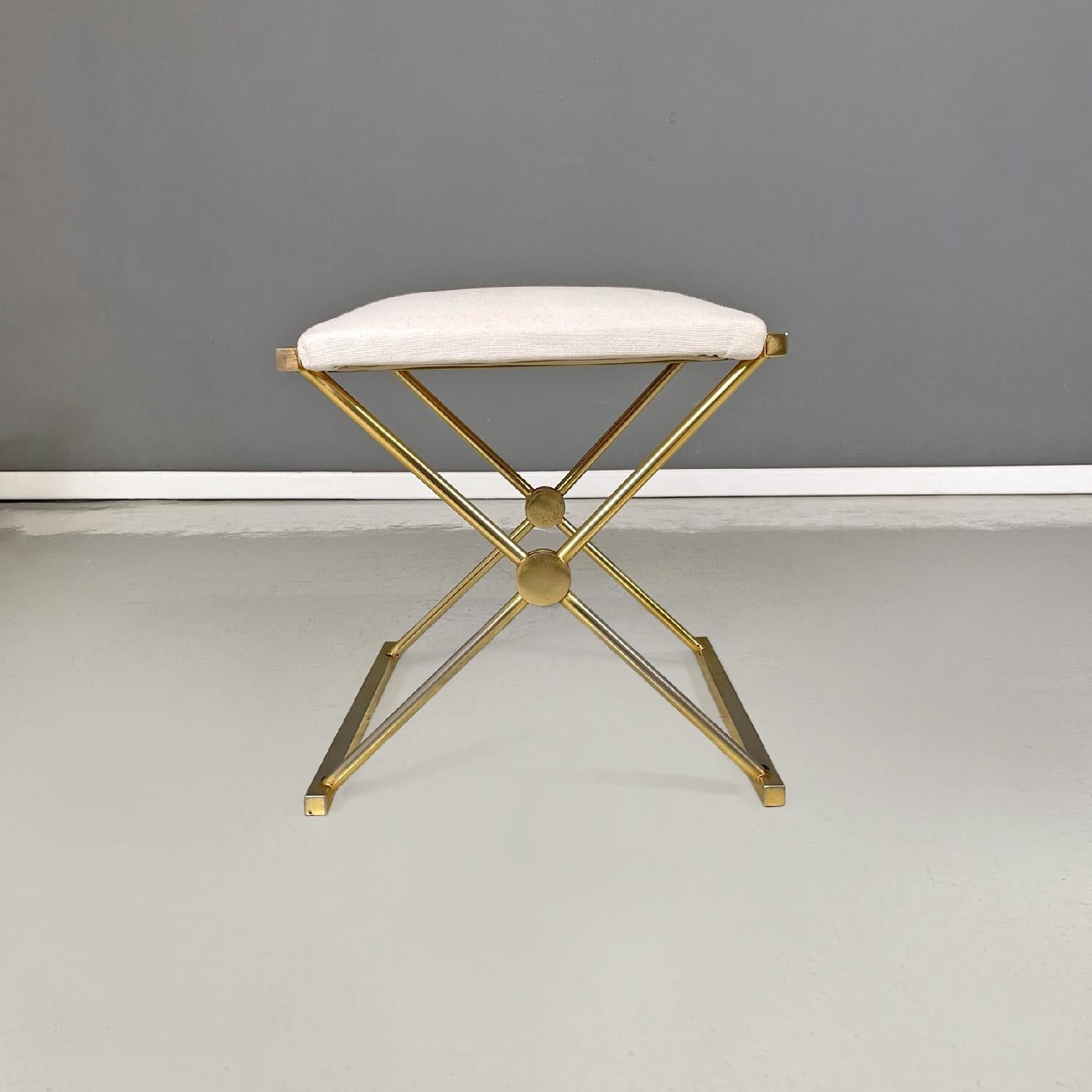 Italian modern stools in golden metal and white fabric, 1980s In Fair Condition For Sale In MIlano, IT