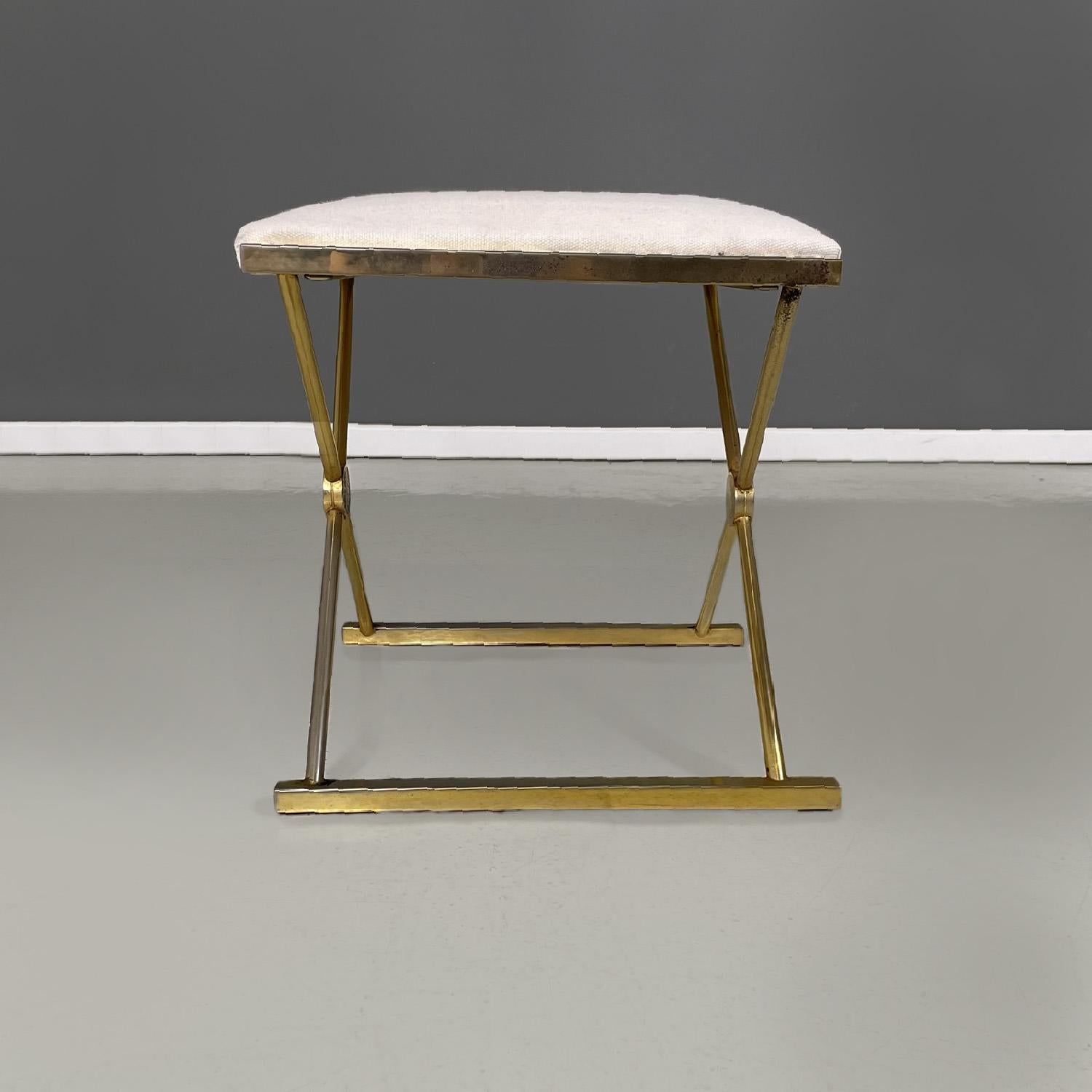Italian modern Stools in golden metal and white fabric, 1980s In Fair Condition For Sale In MIlano, IT