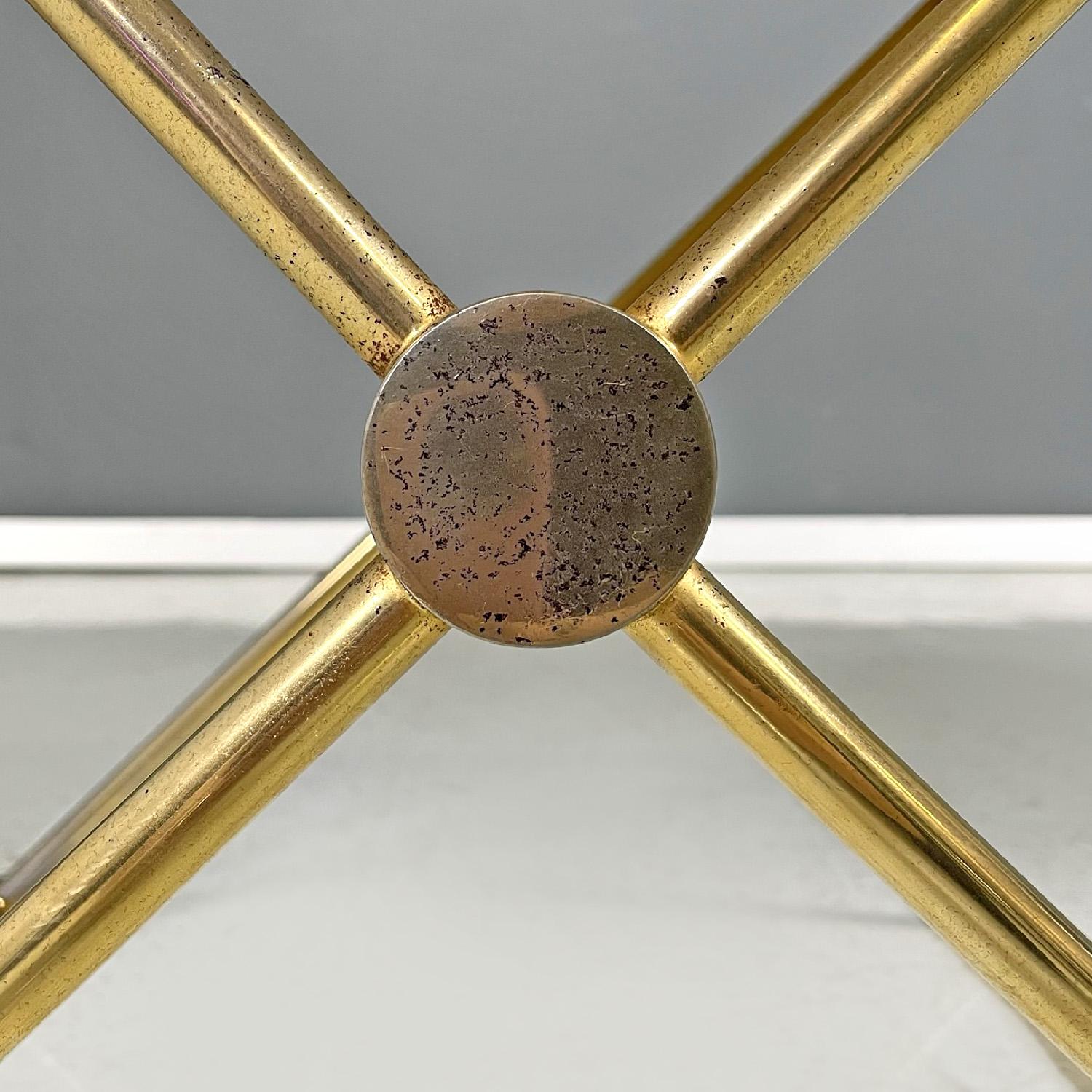 Italian modern stools in golden metal and white fabric, 1980s in vendita 1