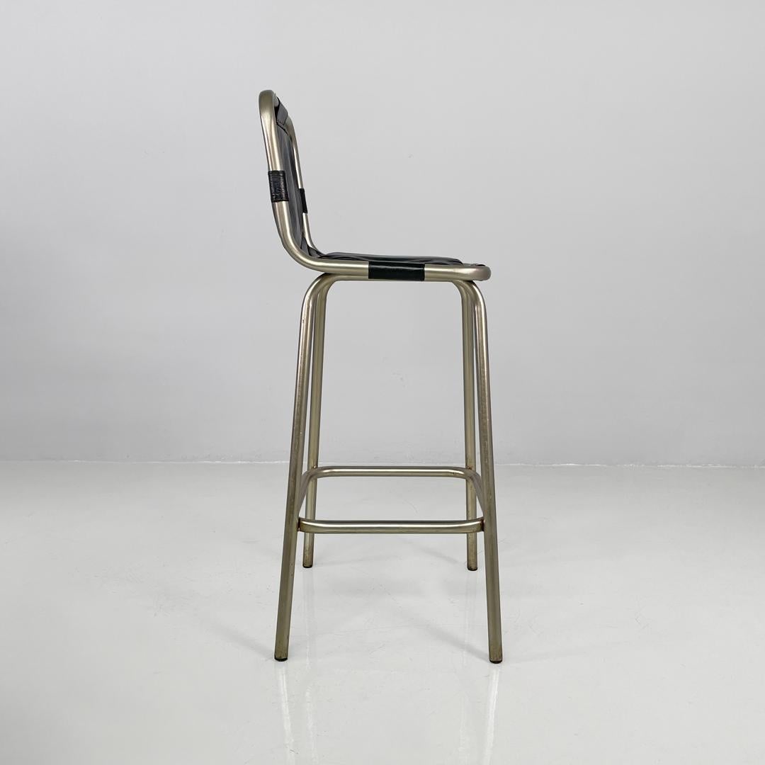 Italian modern stools in metal and black leather, 1970s in vendita 8