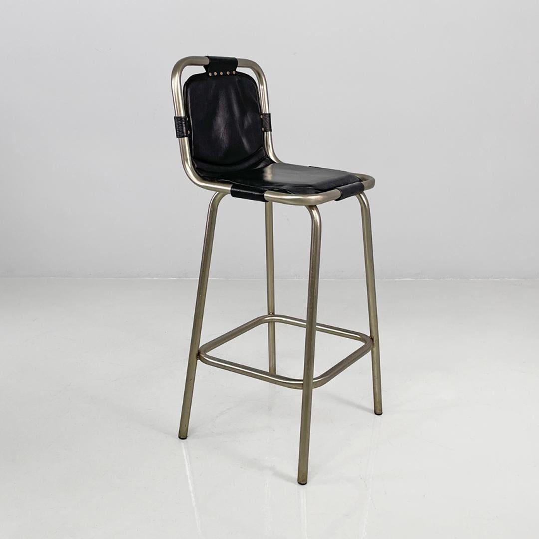 Italian modern stools in metal and black leather, 1970s in vendita 9