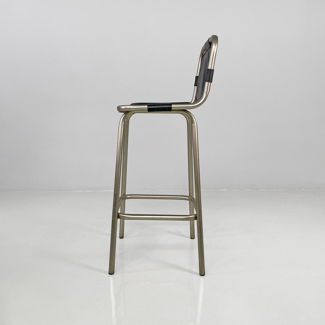Italian modern stools in metal and black leather, 1970s in vendita 10