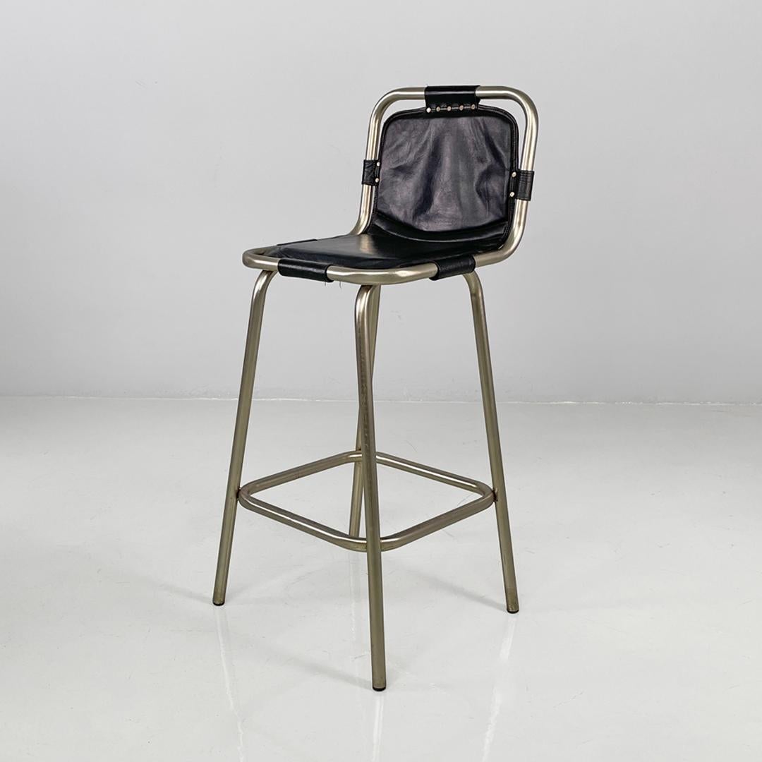 Italian modern stools in metal and black leather, 1970s in vendita 11