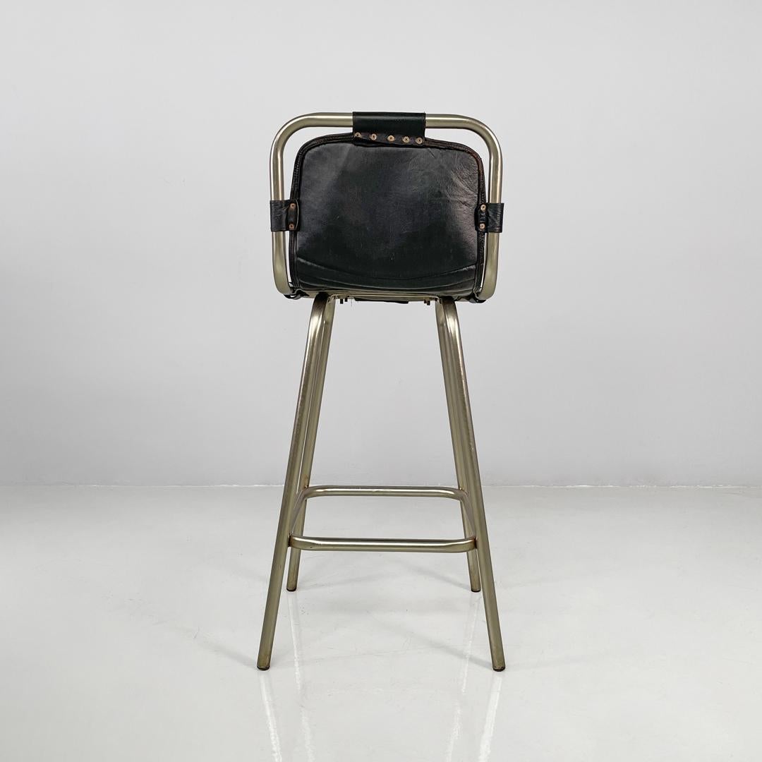 Italian modern stools in metal and black leather, 1970s in vendita 12