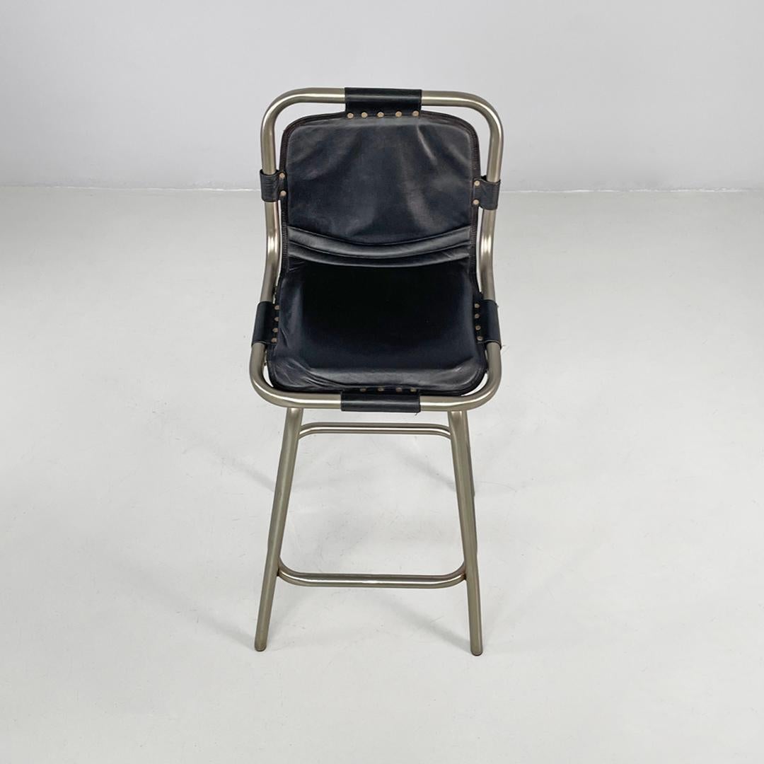 Italian modern stools in metal and black leather, 1970s in vendita 13
