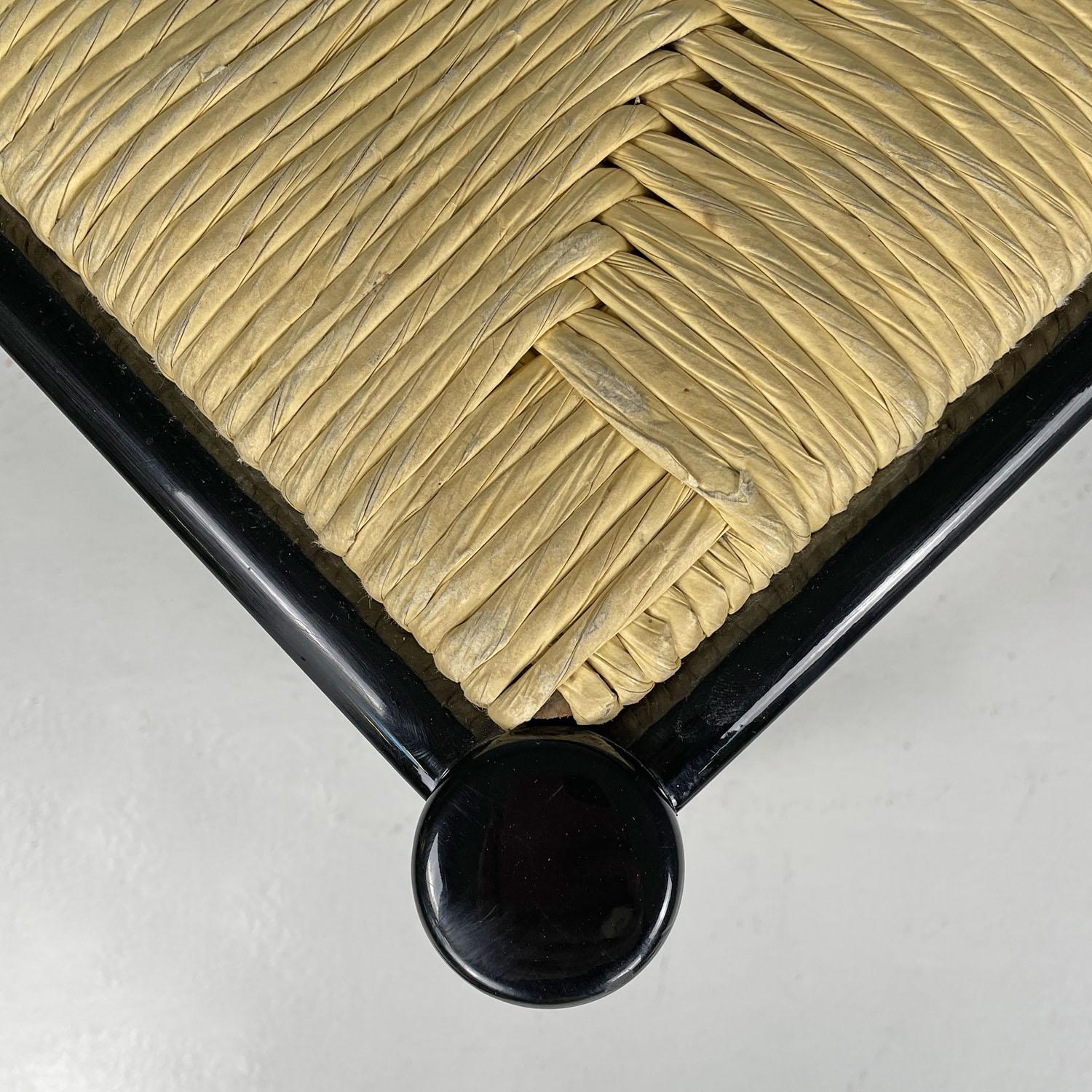 Chaise moderne italienne en paille et bois noir, 1970 en vente 3