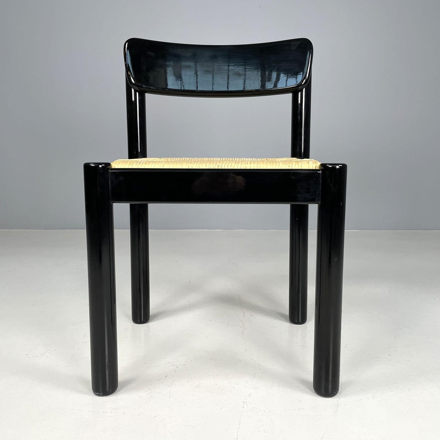 Modern Italian modern straw and black wood chair, 1970s For Sale