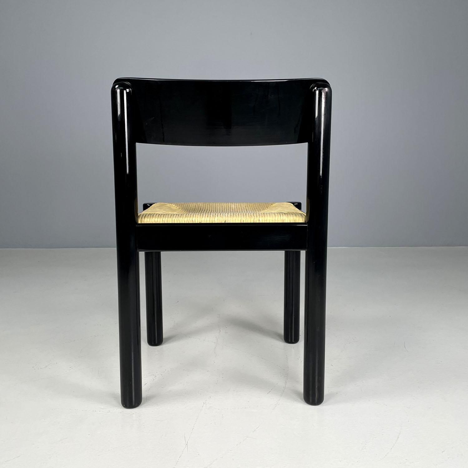 Late 20th Century Italian modern straw and black wood chair, 1970s For Sale
