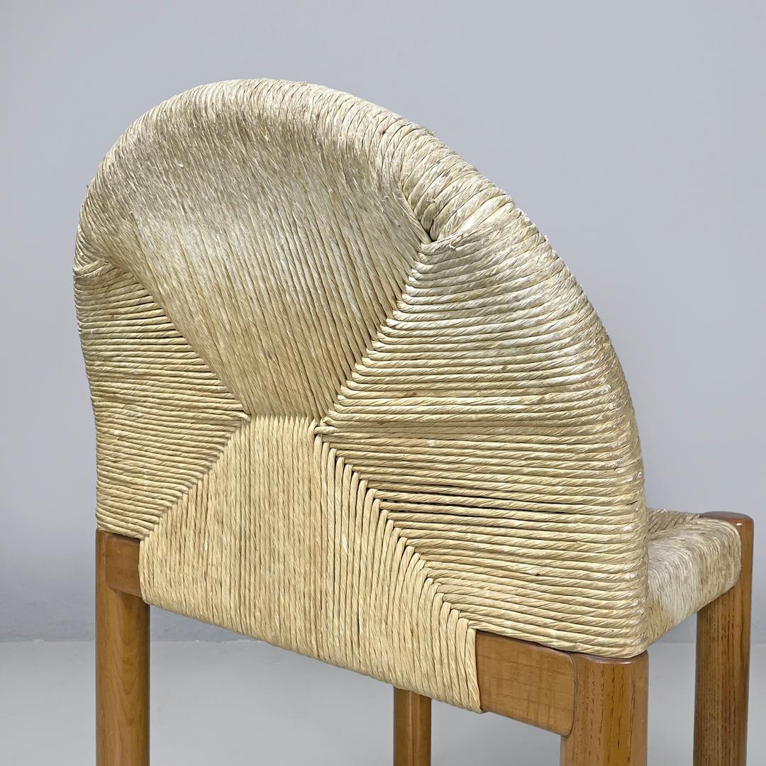 Sillas modernas italianas de madera de paja Ciambotto De Pas D'urbino Lomazzi Pozzi, Años 70 en venta 5