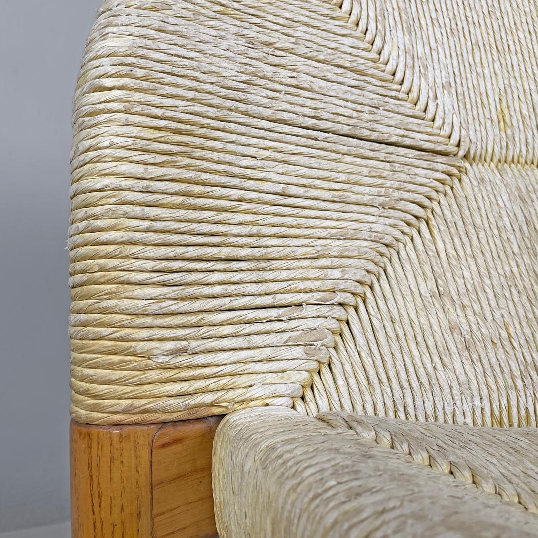 Sillas modernas italianas de madera de paja Ciambotto De Pas D'urbino Lomazzi Pozzi, Años 70 en venta 6