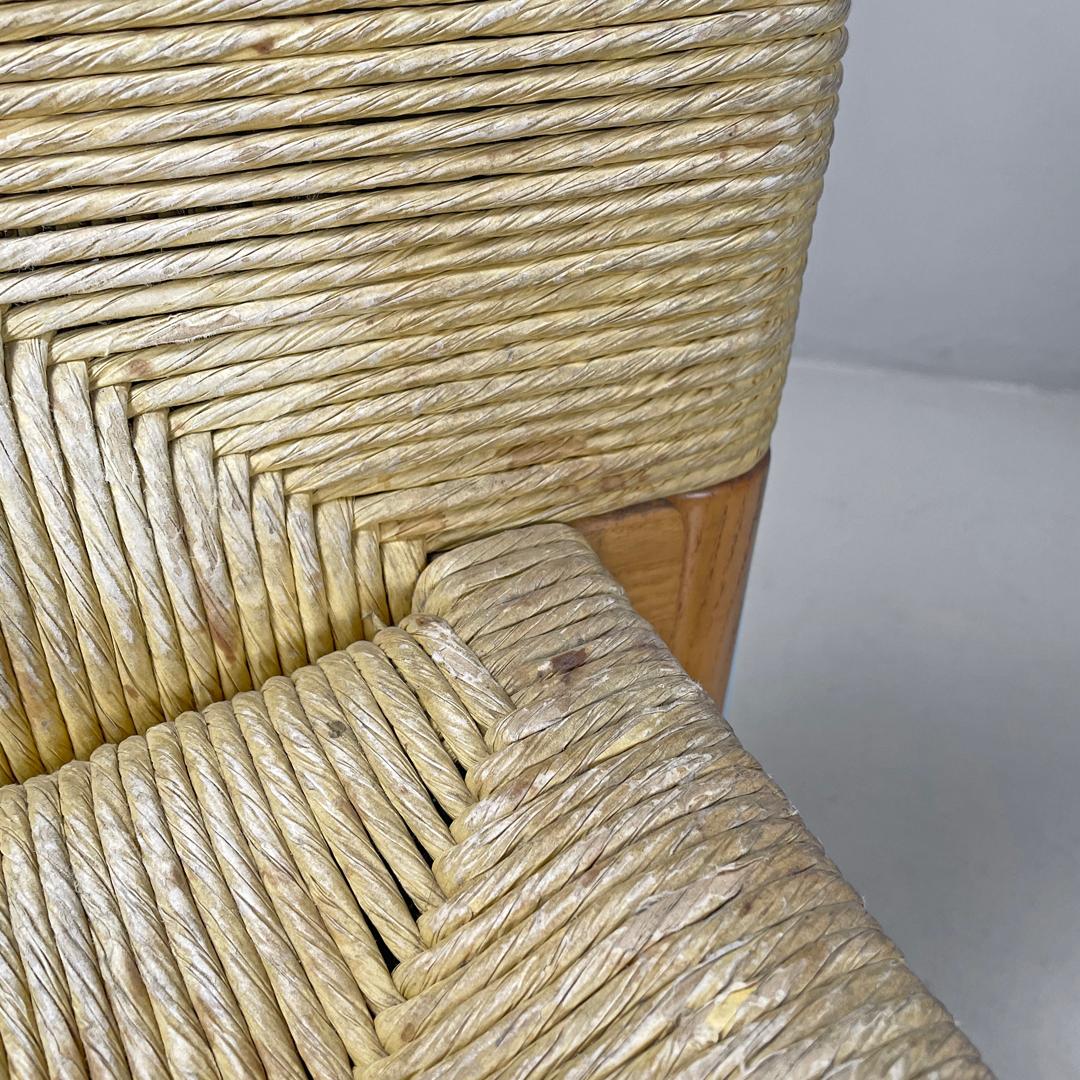 Sillas modernas italianas de madera de paja Ciambotto De Pas D'urbino Lomazzi Pozzi, Años 70 en venta 7