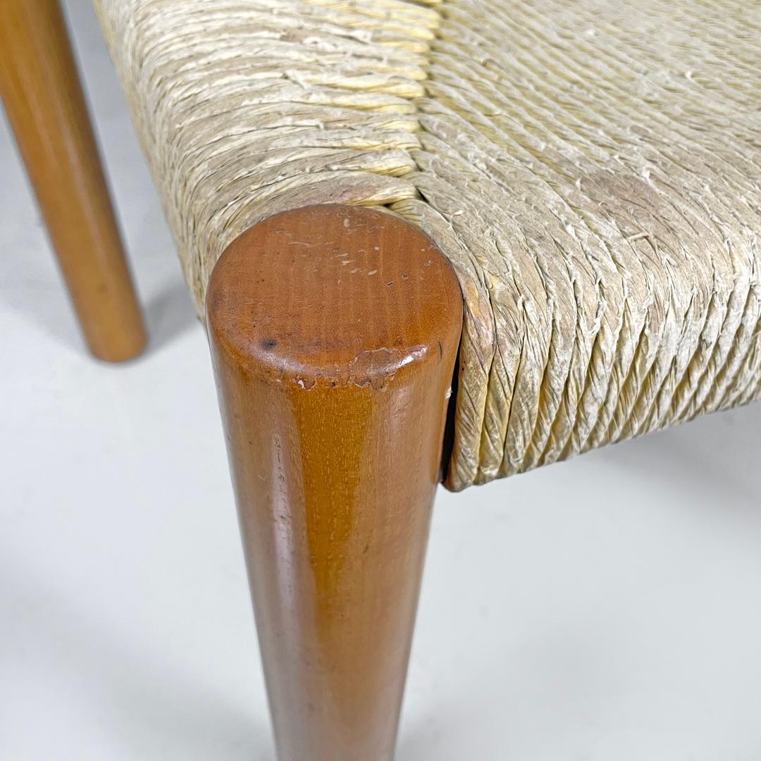 Sillas modernas italianas de madera de paja Ciambotto De Pas D'urbino Lomazzi Pozzi, Años 70 en venta 11