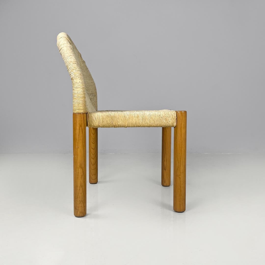 Sillas modernas italianas de madera de paja Ciambotto De Pas D'urbino Lomazzi Pozzi, Años 70 Moderno en venta