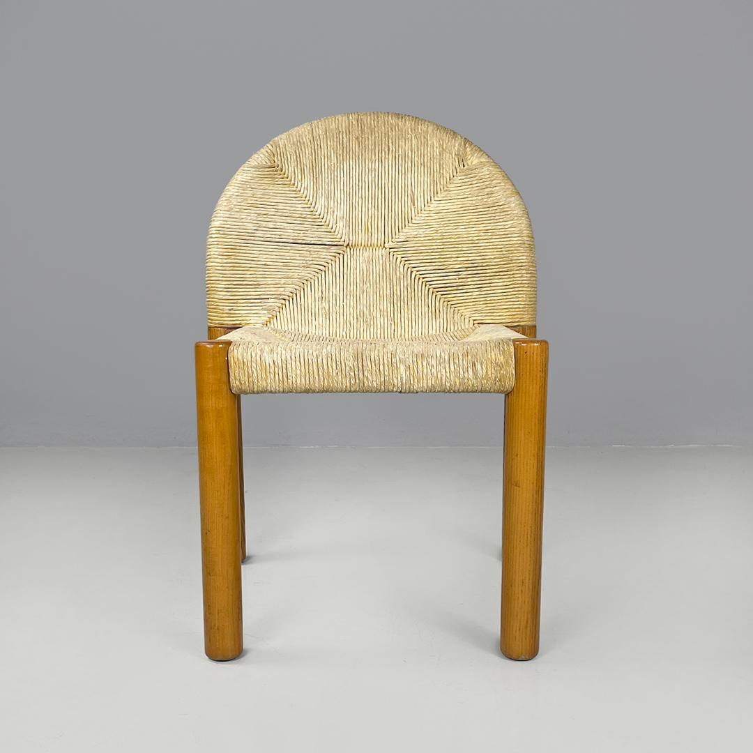 Sillas modernas italianas de madera de paja Ciambotto De Pas D'urbino Lomazzi Pozzi, Años 70 Italiano en venta