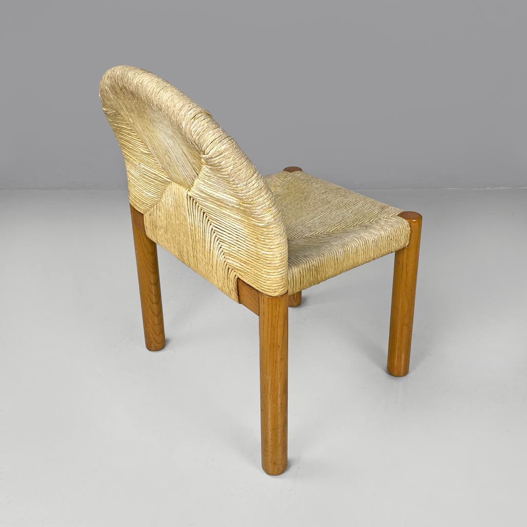 Sillas modernas italianas de madera de paja Ciambotto De Pas D'urbino Lomazzi Pozzi, Años 70 en Bastante bueno estado para la venta en MIlano, IT