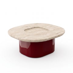 Italian Modern Style Biomorphic Travertine Coffee Table with Lacquer Base