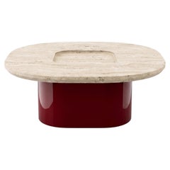 Italian Modern Style Biomorphic Travertine Coffee Table with Lacquer Base