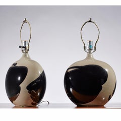 Italian Modern Style Glazed Ceramic Elliptical Shape Table Lamps