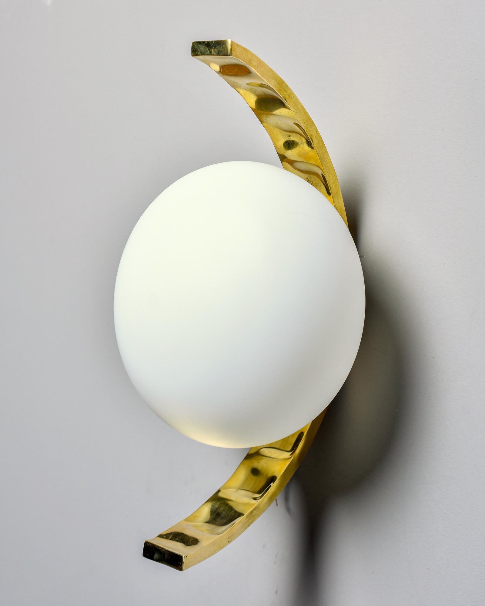 Italian Modern Style Sconces with White Glass Globes and Brass Fittings 5