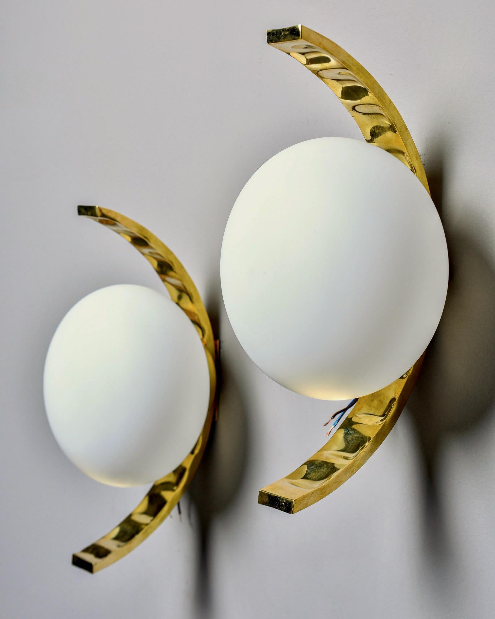 Italian Modern Style Sconces with White Glass Globes and Brass Fittings 4