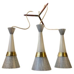 Italian Modern Suspension Diablo Trio Chandelier in Butterfly Glass, 1950s