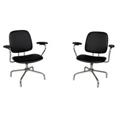 Italian modern swivel office chairs in steel and faux leather, 1960s