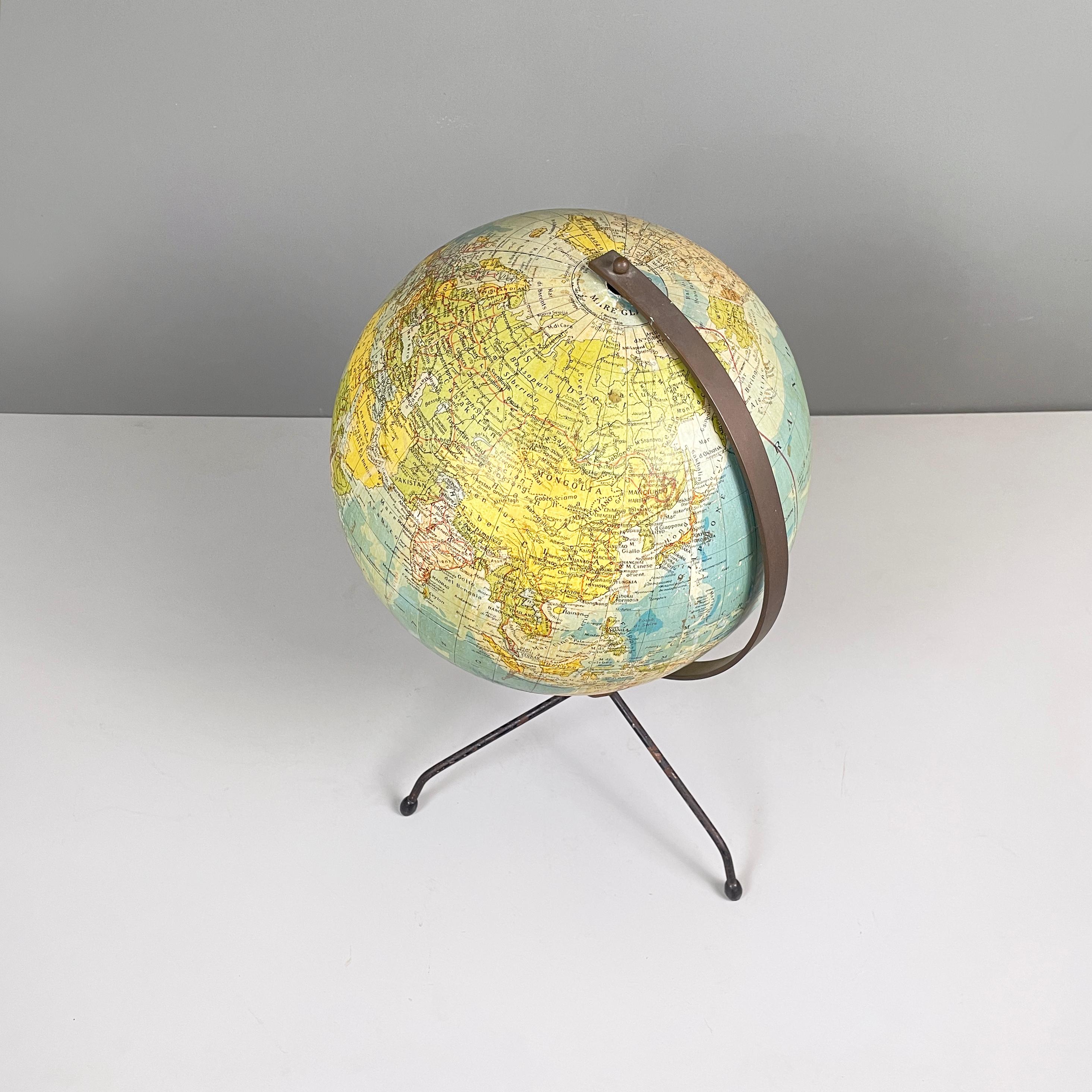 Modern Italian modern Table globe map of the world in metal, 1960s For Sale