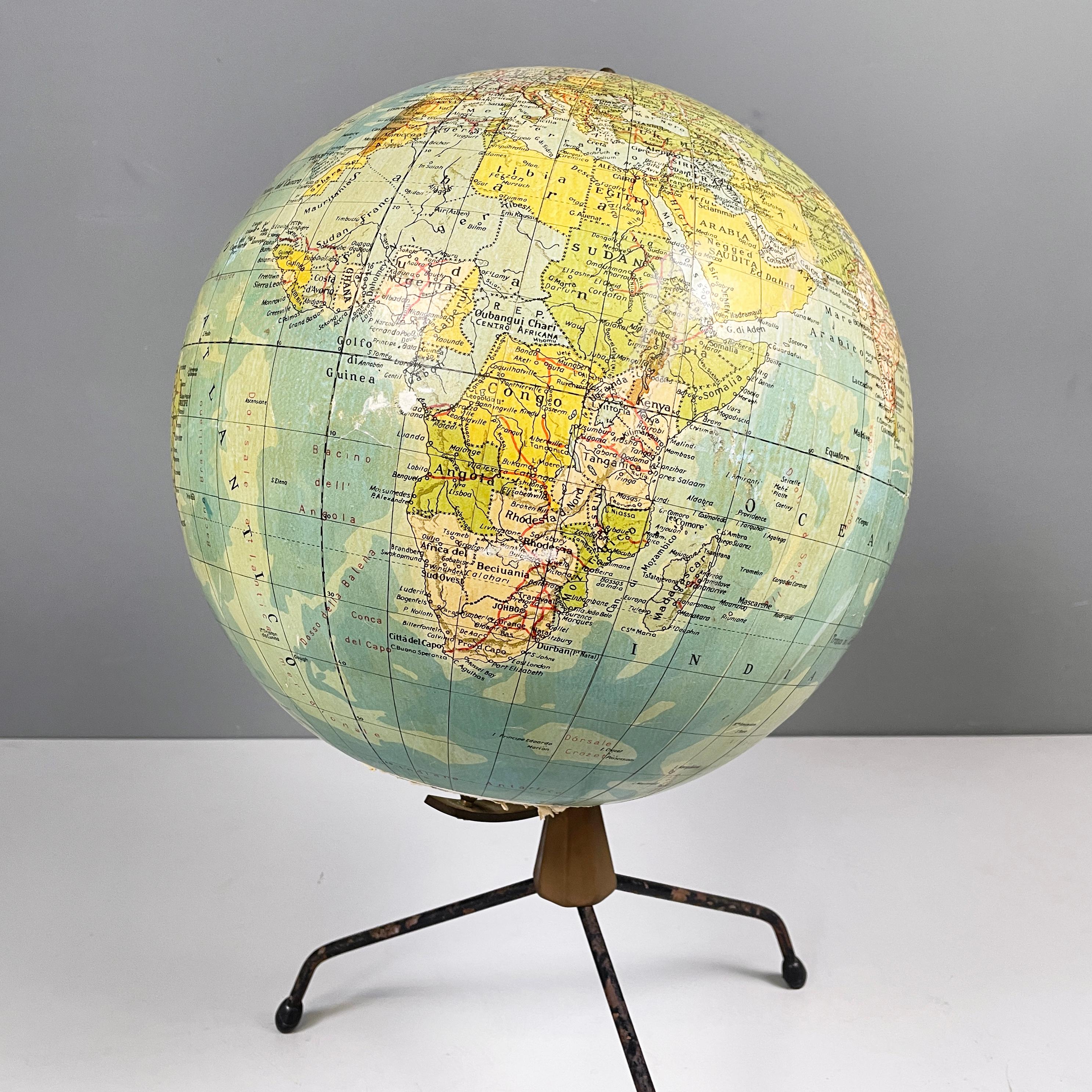 Metal Italian modern Table globe map of the world in metal, 1960s For Sale