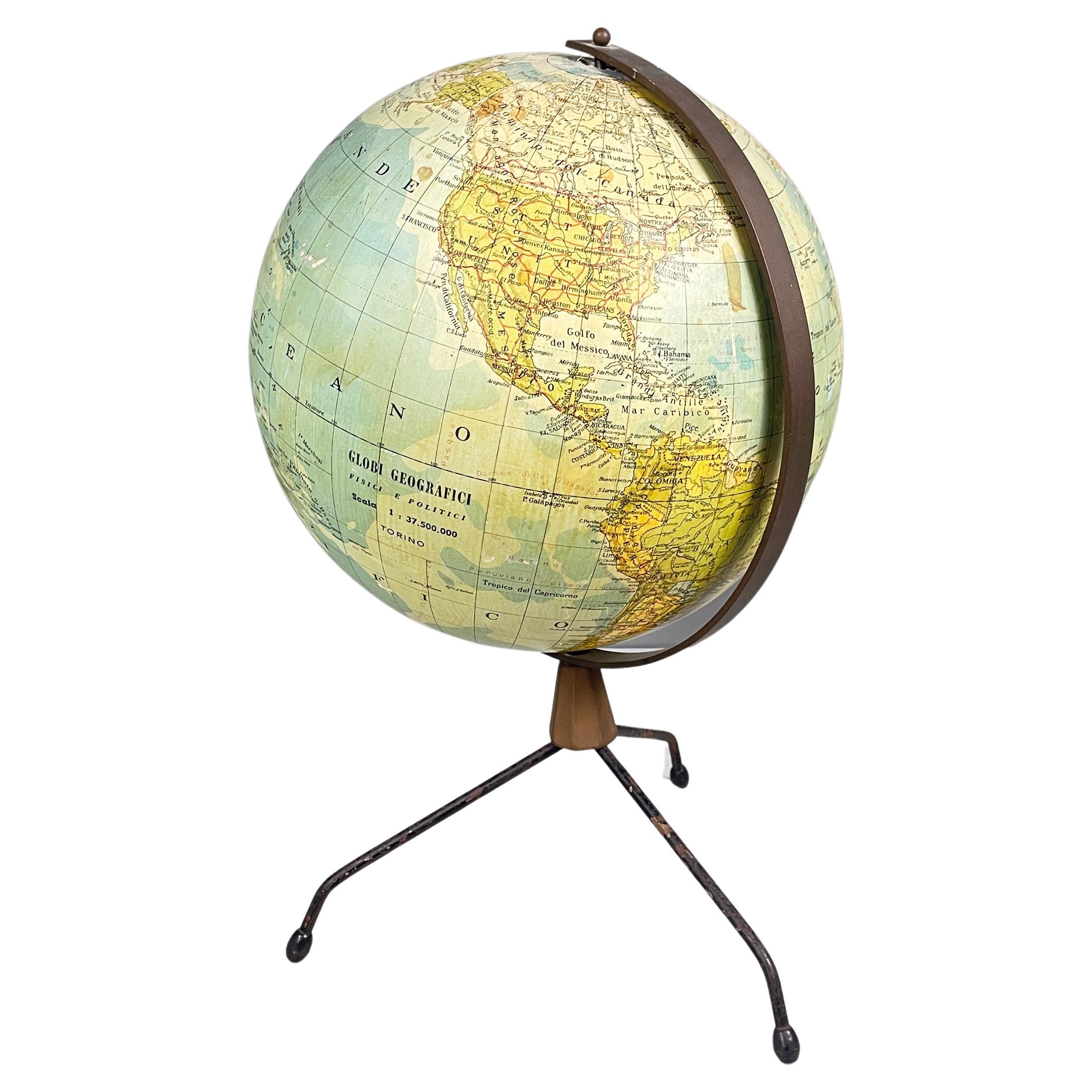 Italian modern Table globe map of the world in metal, 1960s For Sale