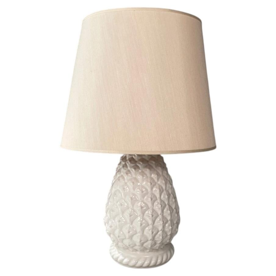 Italian modern table lamp ananas shape in white ceramic, 1970s