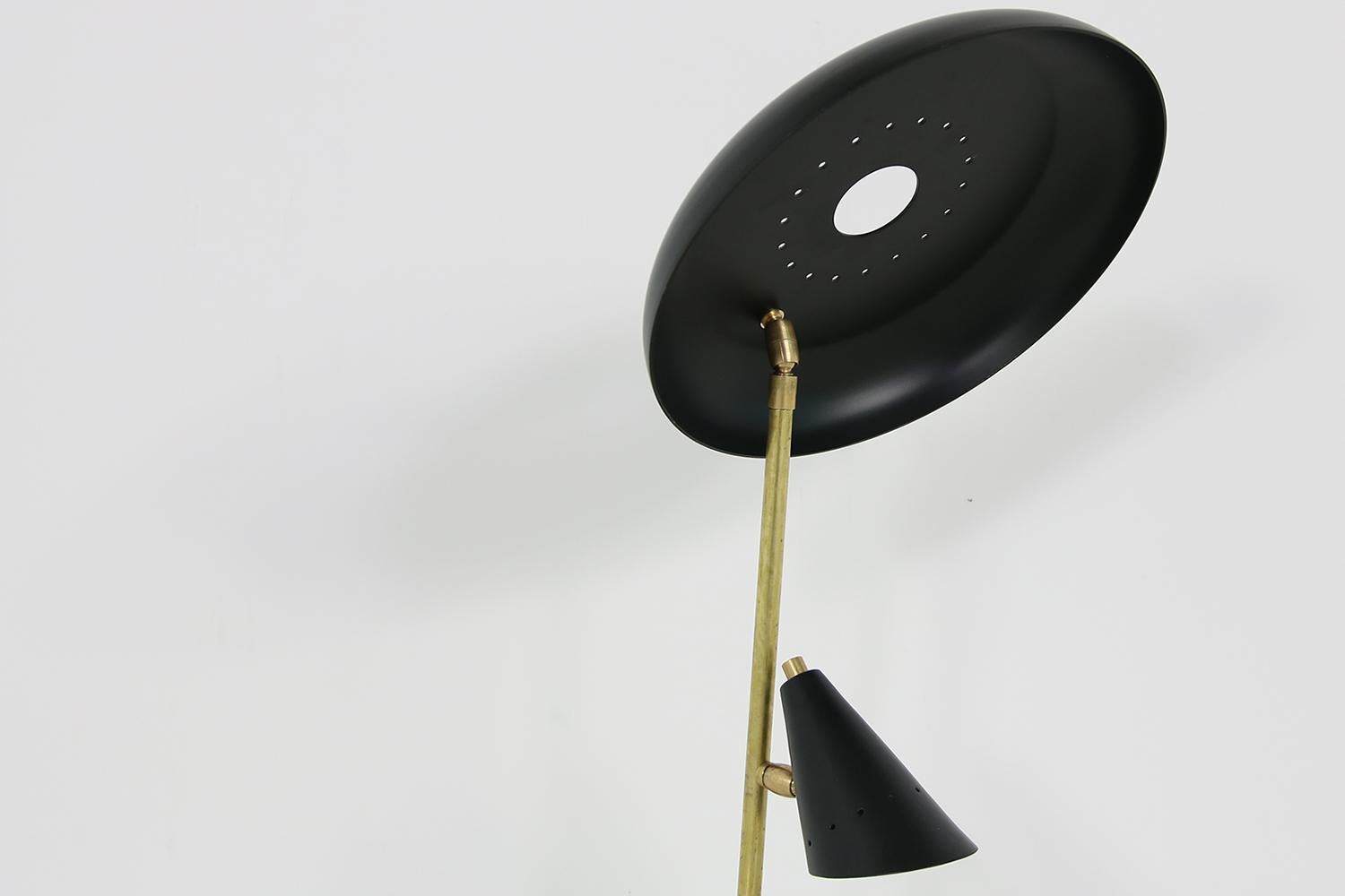 Contemporary Italian Modern Table Lamp Black & Brass with Adjustable Lampshade Stilnovo Style For Sale