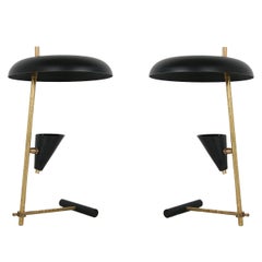 Italian Modern Table Lamp Black & Brass with Adjustable Lampshade Stilnovo Style