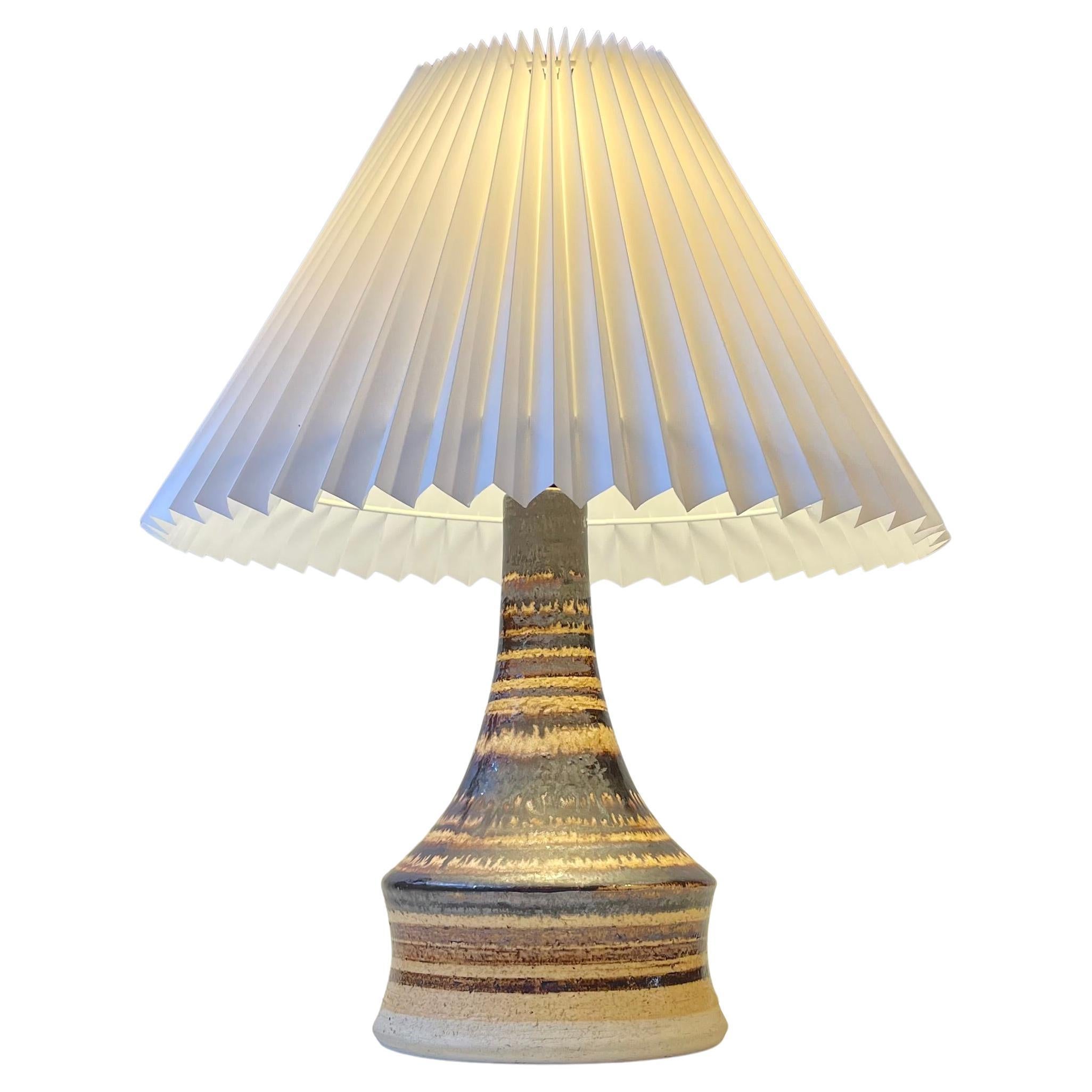 Italian Modern Table Lamp in Ceramic with Earthy Glaze Stripes, 1970s For Sale