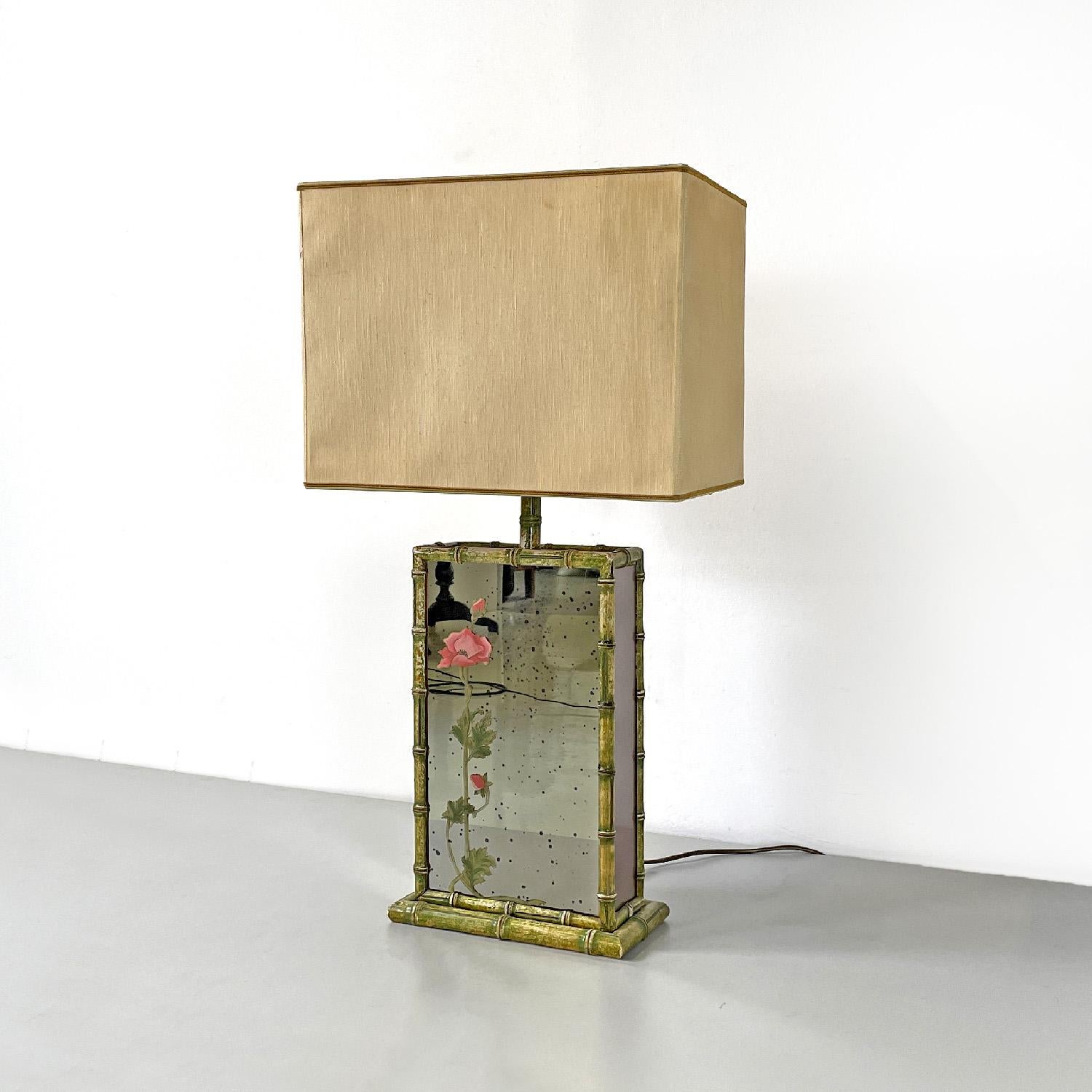 Italian modern table lamp with mirrors and floral decorations, 1970s In Fair Condition In MIlano, IT