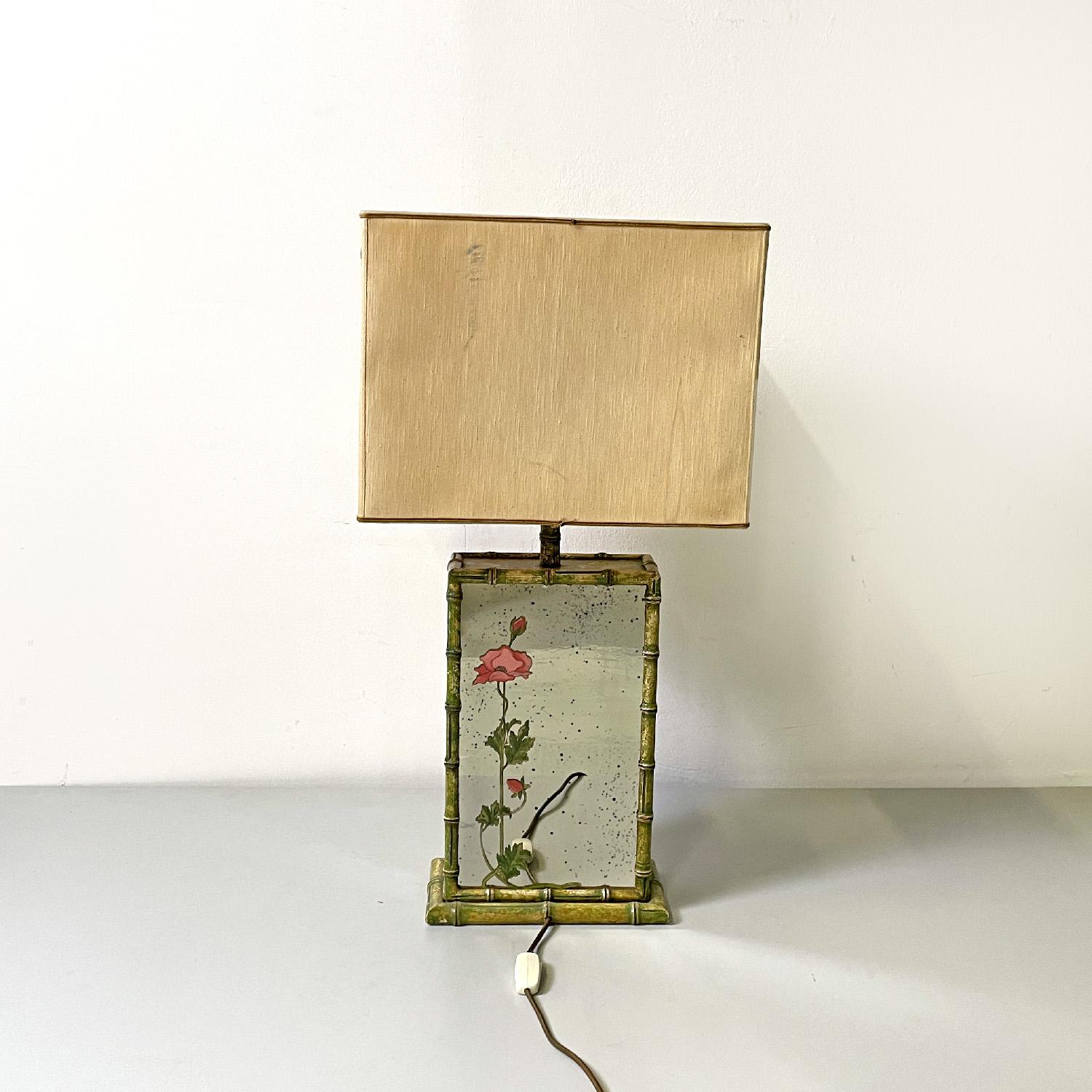 Late 20th Century Italian modern table lamp with mirrors and floral decorations, 1970s