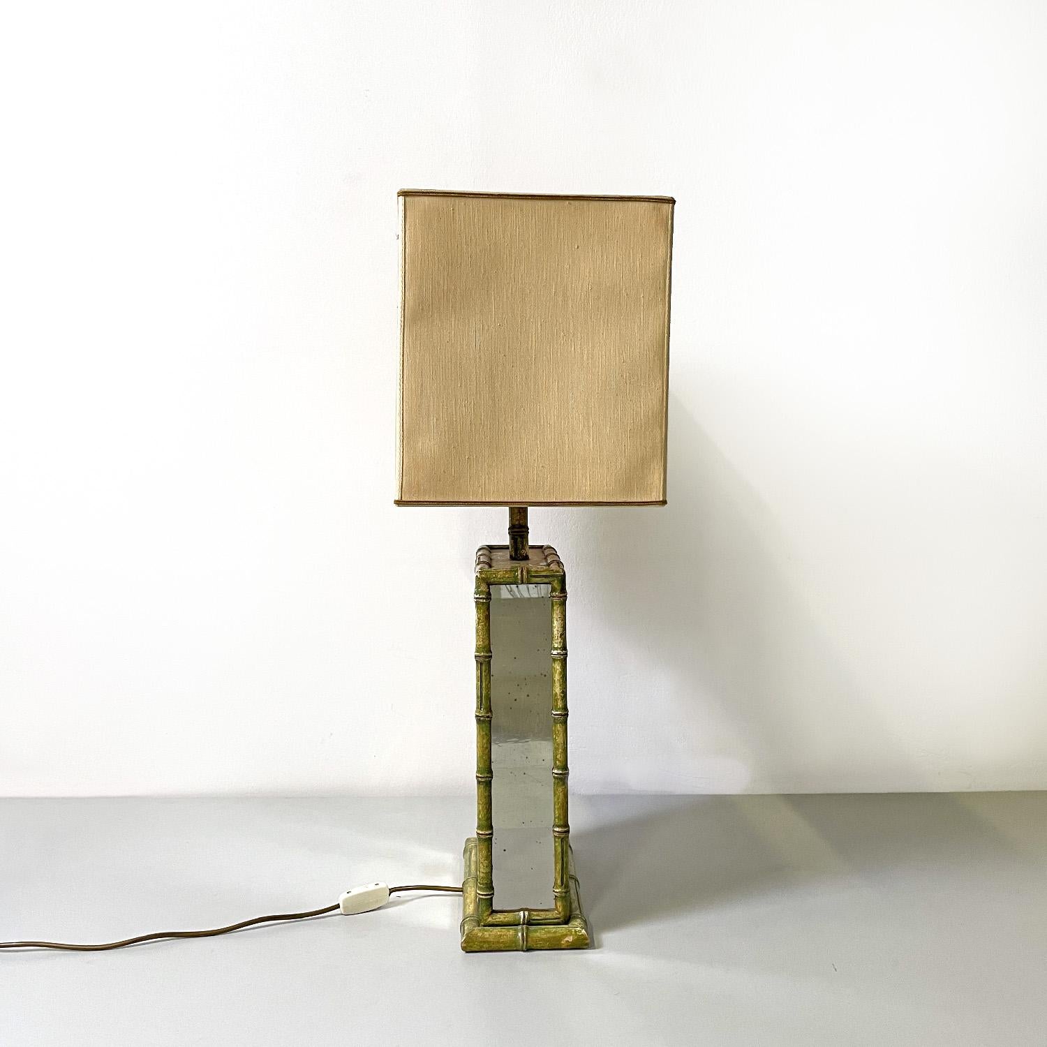 Metal Italian modern table lamp with mirrors and floral decorations, 1970s