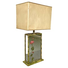 Retro Italian modern table lamp with mirrors and floral decorations, 1970s