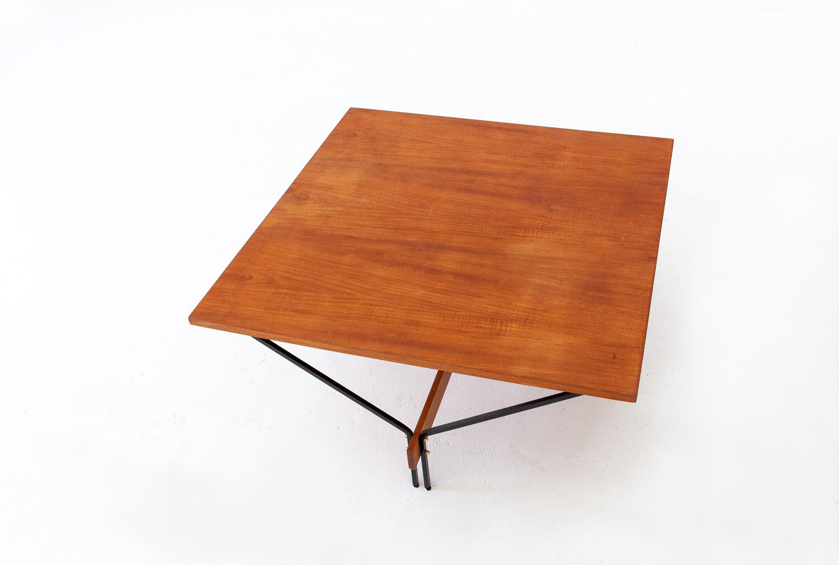 Mid-Century Modern Italian Modern Teak and Iron Square Coffee Table with Iron Frame, 1950s