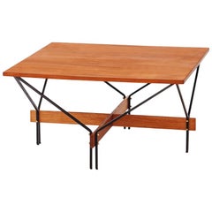 Italian Modern Teak and Iron Square Coffee Table with Iron Frame, 1950s