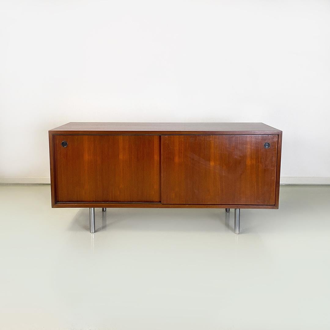 Italian Modern Teak and Metal Sideboard with Sliding Doors by Poltronova, 1970s In Good Condition For Sale In MIlano, IT