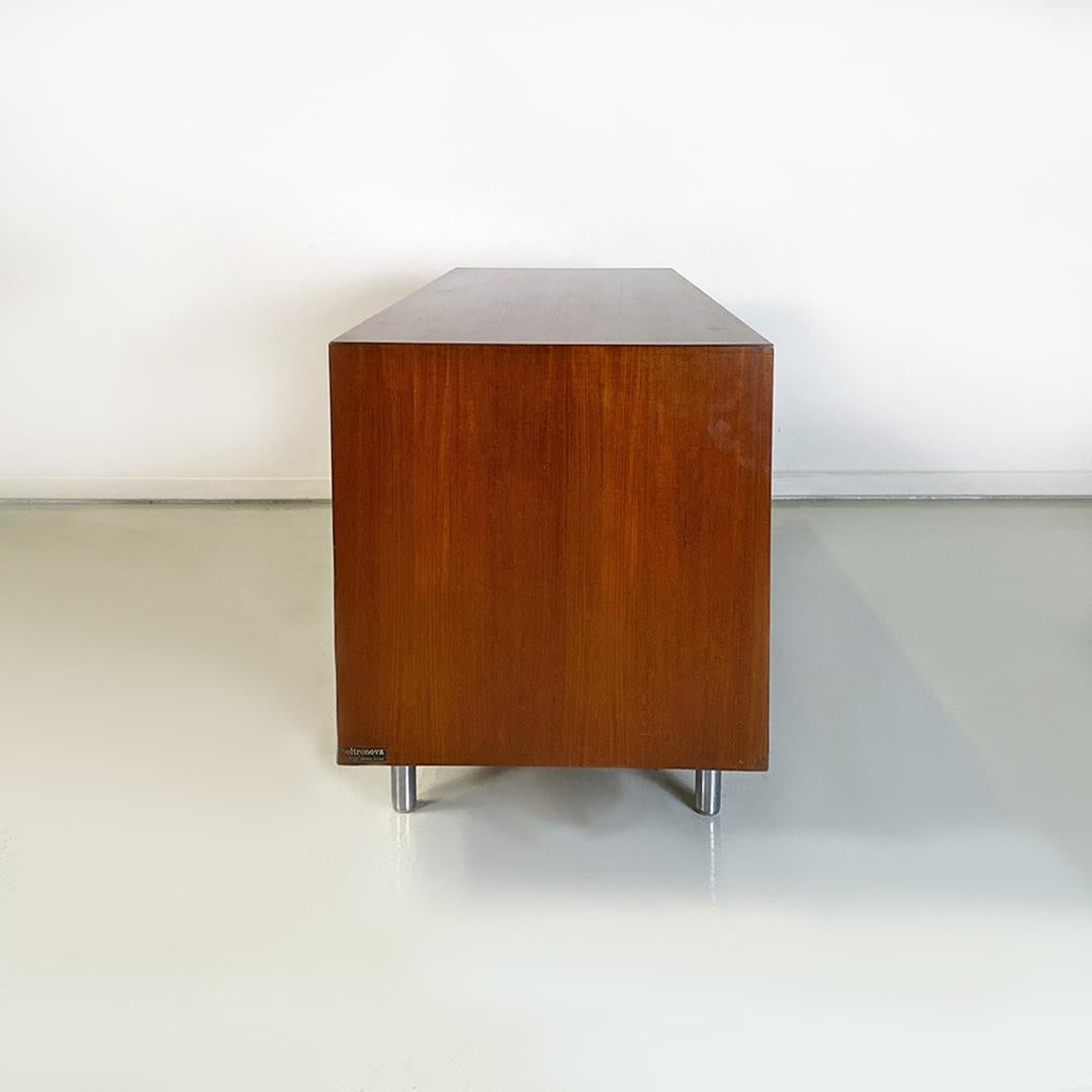 Late 20th Century Italian Modern Teak and Metal Sideboard with Sliding Doors by Poltronova, 1970s For Sale