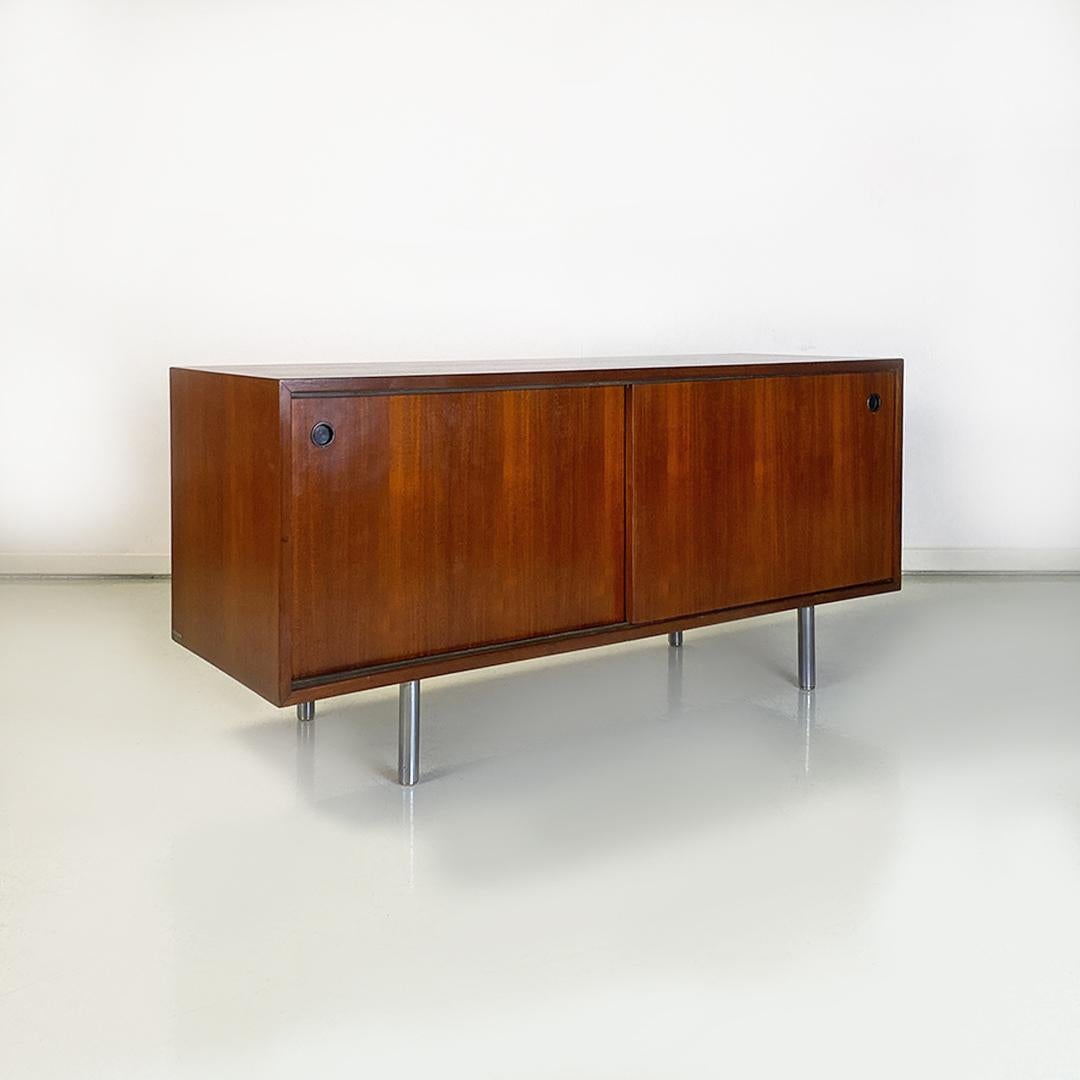 Italian Modern Teak and Metal Sideboard with Sliding Doors by Poltronova, 1970s For Sale 1